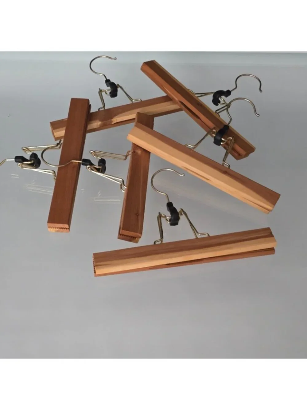 6 Vintage Cedar Wooden Pants Trousers Skirt Clamp Hangers Matching 10